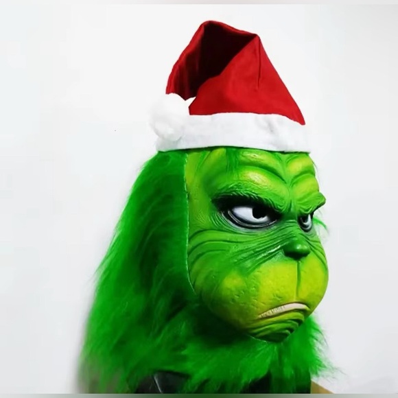 The Grinch Mask Costume with Green Furry Fur for Christmas Cosplay Party - Picture 1 of 9